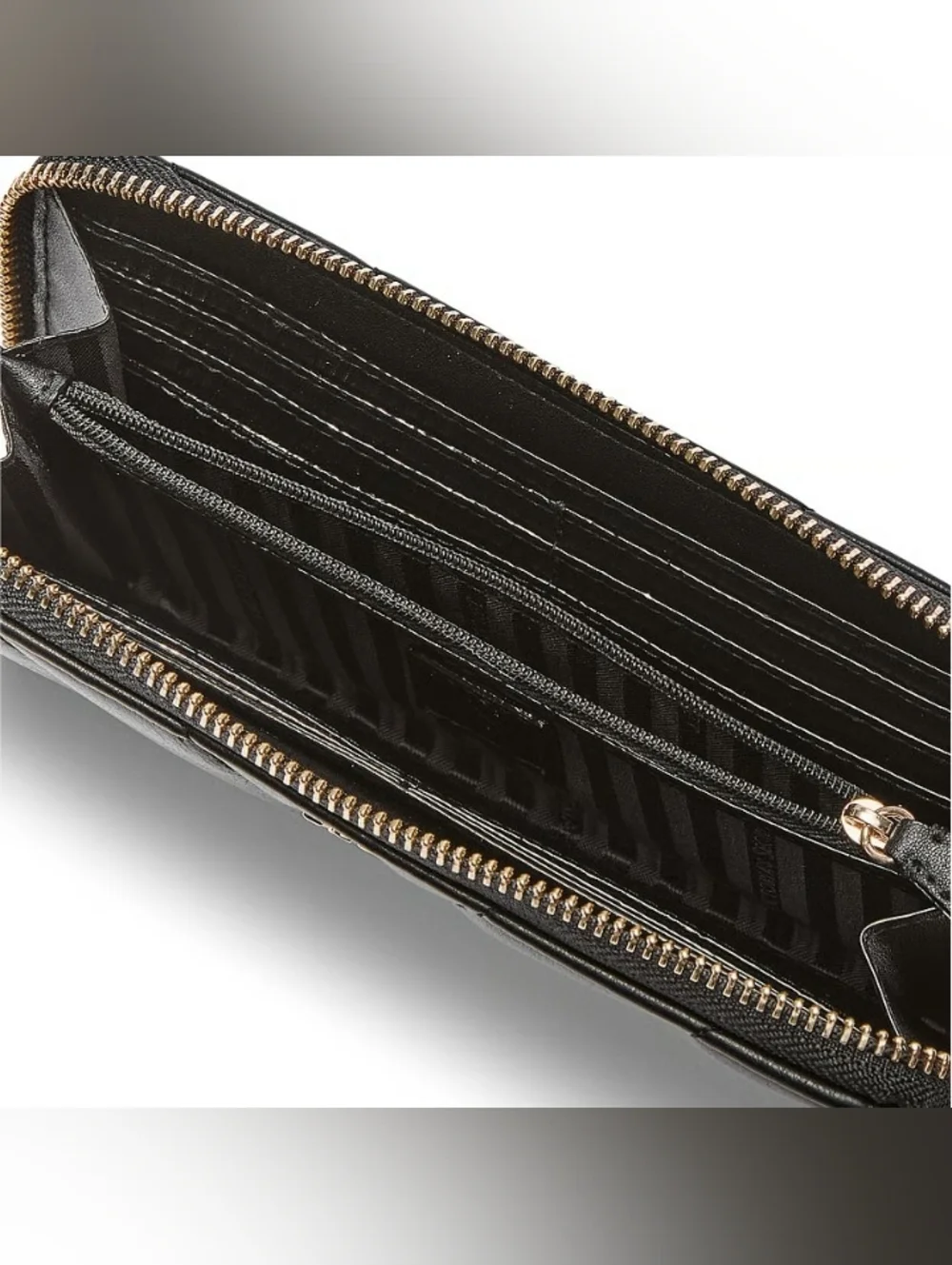Victoria's Secret Black V-Quilt Zip Wallet Gold Tone Signature VS Hardware NEW - Picture 6 of 6
